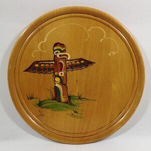 Vintage (1953)  Indigenous Hand-painted Wood Plate, Made in Victoria, BC